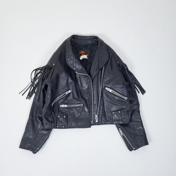 Vintage Jackets & Blazers - Vintage genuine leather motorcycle jacket iconic authentic 80s 90s fringe